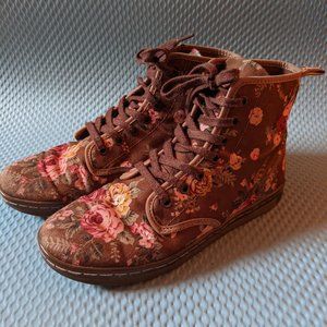Dr Martens Air Wair Brown Pink Floral Canvas